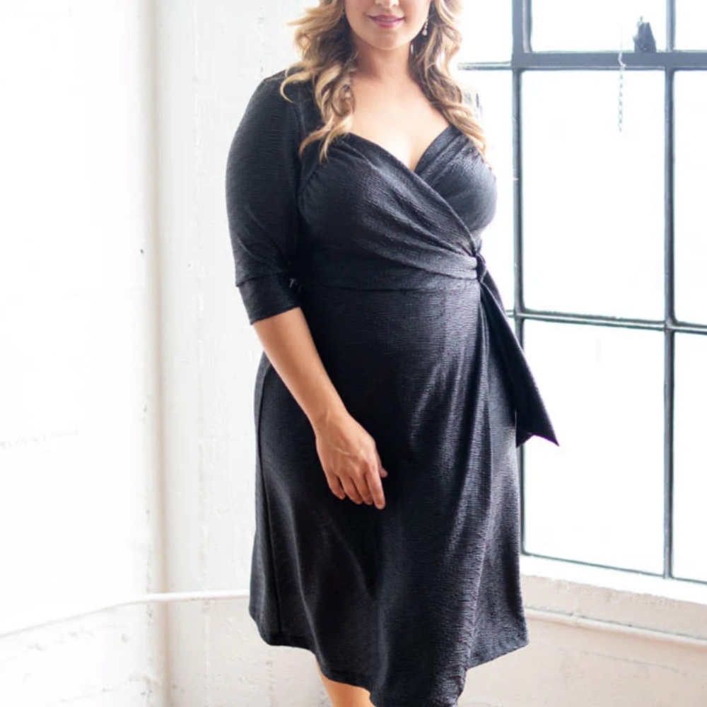 Kiyonna Black Shimmer Metallic Wrap Dress 1X – Never Worn